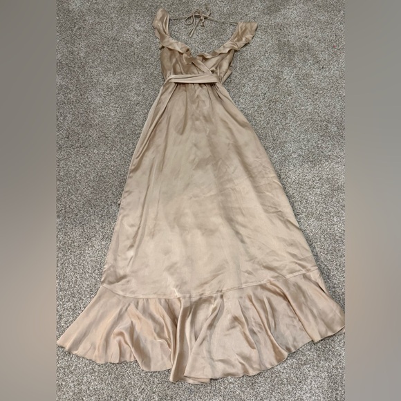 Show Me Your Mumu Samantha Ruffle Wrap Dress | XSmall | Champagne Luxe Satin - Picture 5 of 8